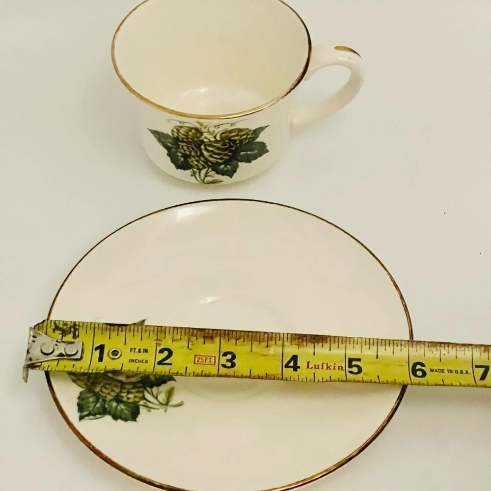Vintage Hops Teacup & Saucer Botanical Gold Rim Royal Worcester Hop Mathon Green